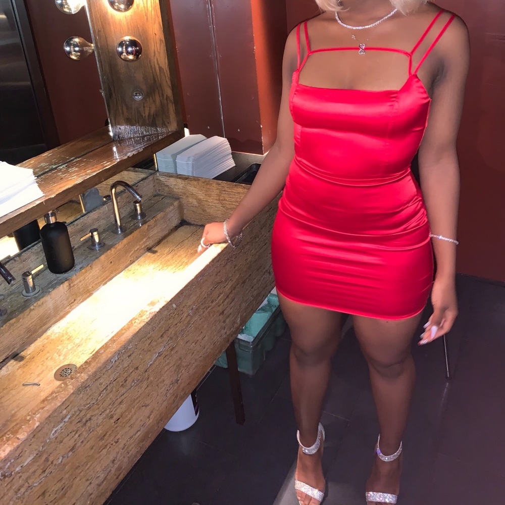 Red silky dress